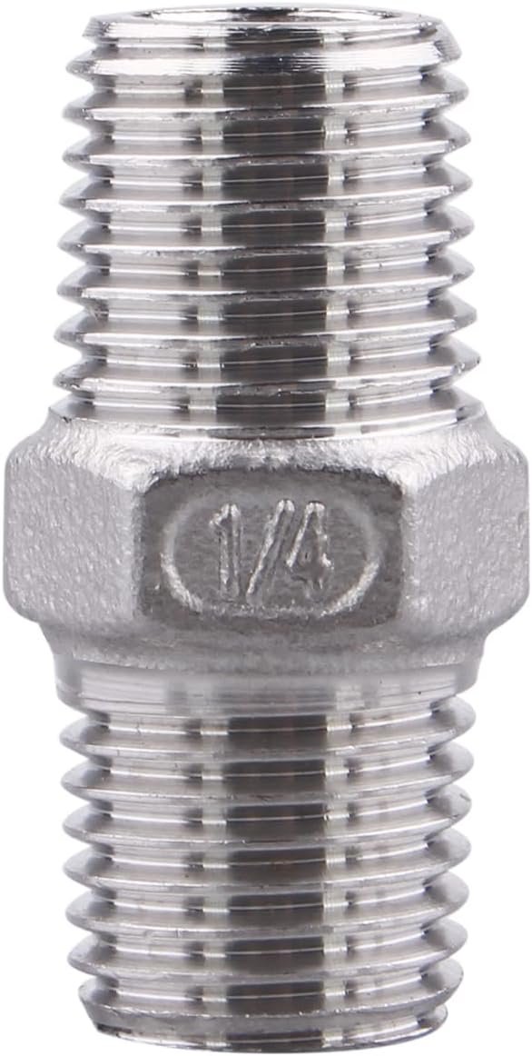 Hex Nipple 1/4 Inch Male NPT - DERPIPE Stainless Steel 304 Threaded Pipe Fitting for Brew Kit, Home Piping Application(Pack of 5)
