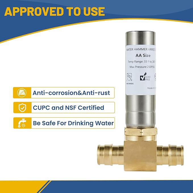 Water Hammer Arrestor,1/2Inch Stainless Steel Tee Water Arrestor,Pex-A Expansion Connection(5PACK,Stainless Steel Arrestor)(HAMMER009-5Pack)