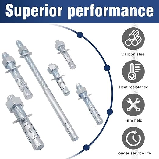 1/2" x 10" Wedge Anchor, for Cement and Concrete only, zinc-Plated Carbon Steel Screws and lag Bolts （25 pcs