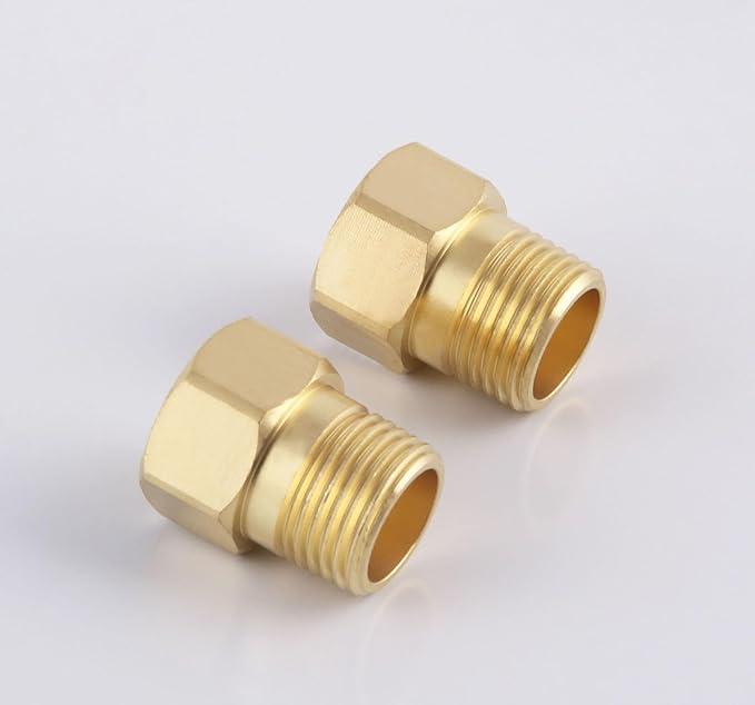2-Pack Brass Pipe Fitting 1/2" NPT Female X 1/2" NPT Male Reducer Adapter Extension Connector （2-Pack）, 1/2 Inch Male to 1/2 Inch Female Pipe Fitting Adapter, Brass Pipe Extension Fittings