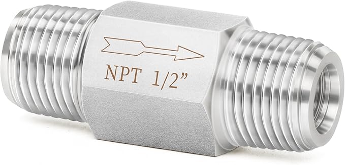 ChillWaves 304 Stainless Steel In-Line Siamese Check Valve 1/2" NPT Male Thread, One-Way Non-return Check Valve，Prevent Water Back-flow(1-PACK)