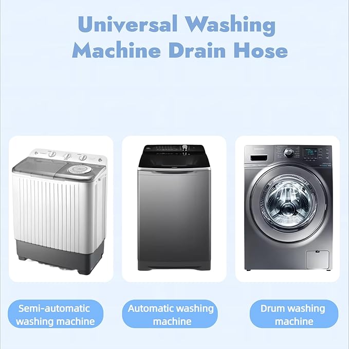 10FT Universal Washing Machine Drain Hose Kit – Extra-Long Flexible Corrugated Extension for Washer/Dishwasher/Dehumidifier | 7-Pack: U-Bend Bracket, 4 Stainless Clamps + Adapter