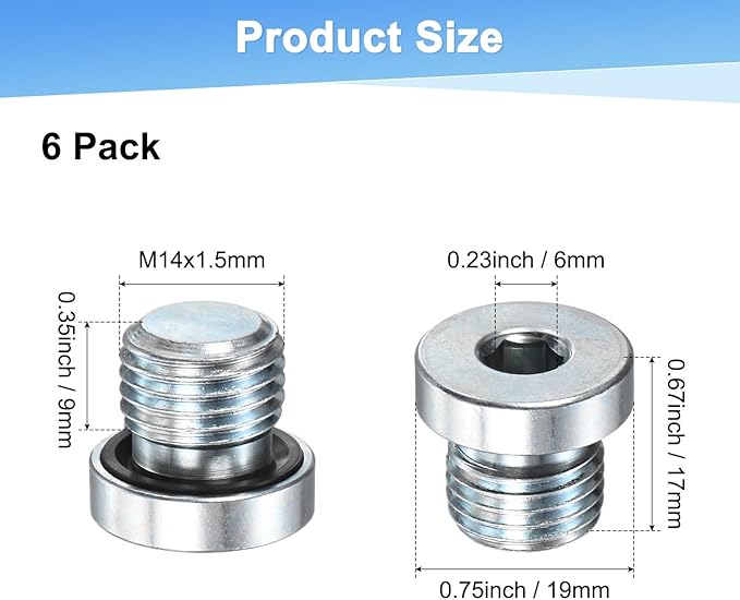 4-Pack M14x1.5mm Inner Hex Head Pipe Fitting Plug, Carbon Steel Sensor Socket Plug with Seal O-Ring for Terminate Pipe Ends/High Pressure Washer, Sealing Screw