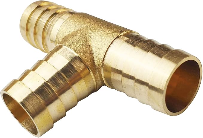 2PCs 3/4" Brass Hose Barb Fitting Tee 3 way Barbed Splicer Mender Union Fitting with 6PCs Hose Clamp for Oil Water Air