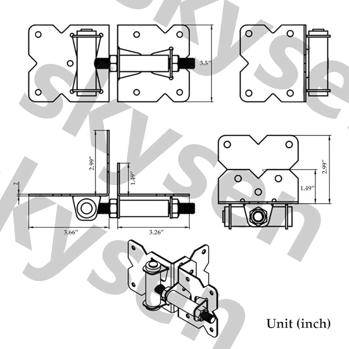 skysen Carbon Steel Self Closing Vinyl Fence Single Gate Hinge and Latch Hardware Kit -2 Hinges and 1 Latch (Single Gate Kit-cs)