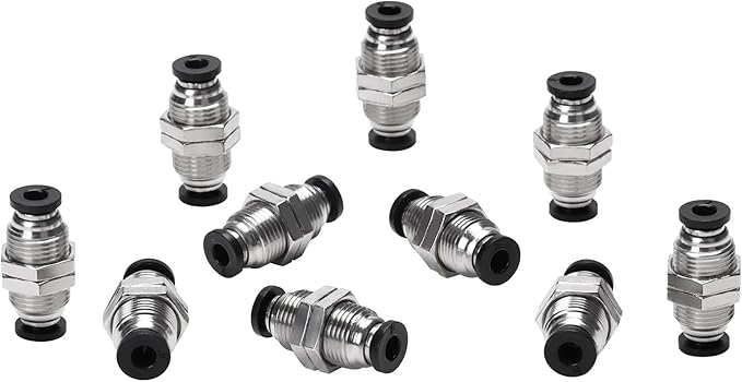 Bulkhead Union Push to Connect Tube Fitting 4mm Tube OD Double Threaded (10 Packs)