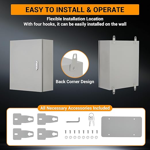 Outdoor Electrical Box, 20"x16"x8" NEMA 4X Steel Enclosure, IP67 Waterproof & Dustproof, Lockable Electrical Junction Box with Mounting Plate and 2 Keys, Indoor and Outdoor Use
