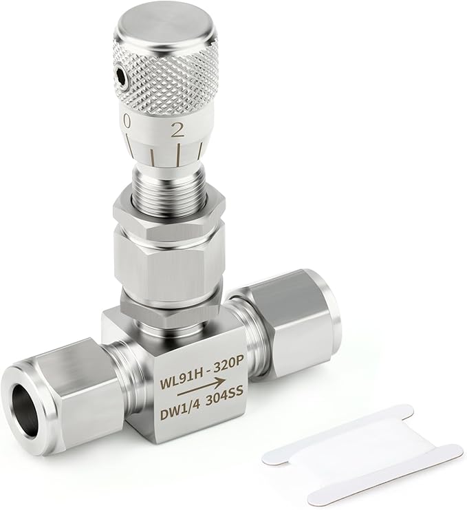TAISHER 1PCS 304 Stainless Steel Reduce Port 3mm Needle Valve 1/4" OD，Accurate Dials For Micro Flow Control Instrument Gauge Water Gas Oil