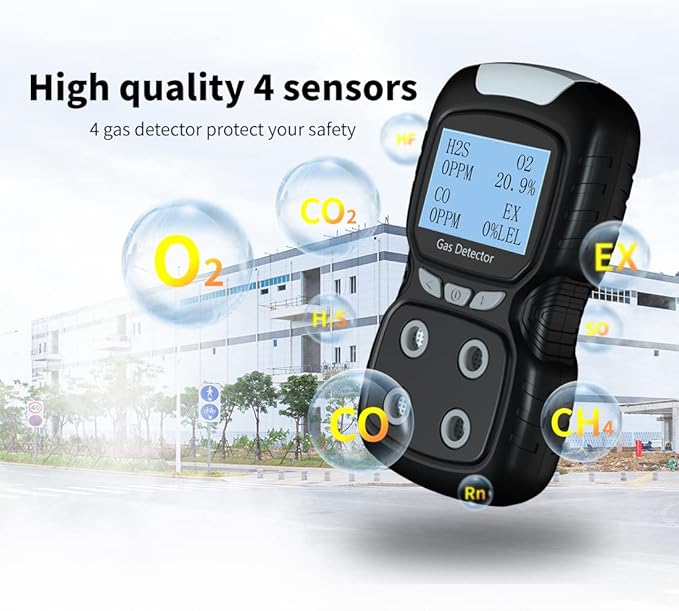 Portable Gas Detector, Gas Clip 4 Gas Monitor Meter Tester Analyzer, Rechargeable LCD Display Sound Light Shock Air Quality Tester, 2 Year Detector…