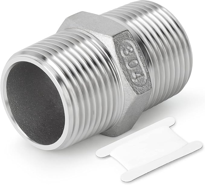 TAISHER 2PCS Cast 304 Stainless Steel Hex Nipple, Pipe Fitting 2-Inch Male Pipe x 2-Inch Male Pipe