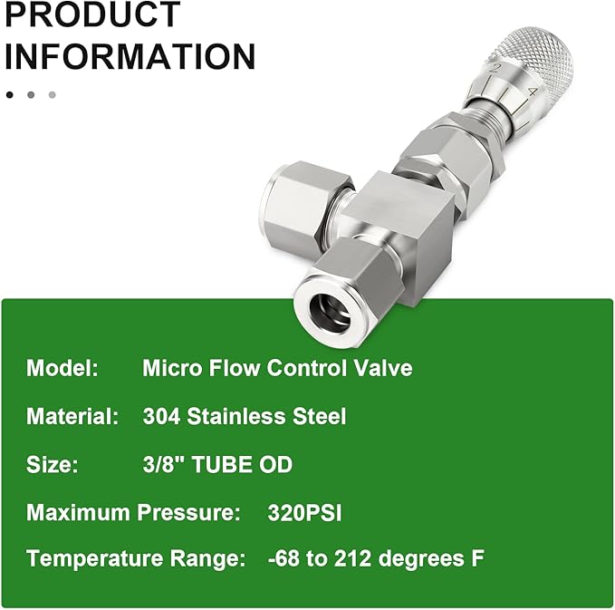 TAISHER 1PCS 304 Stainless Steel Reduce Port 3mm 90 Degree Elbow Needle Valve 3/8" OD，Accurate Dials For Micro Flow Control Instrument Gauge Water Gas Oil