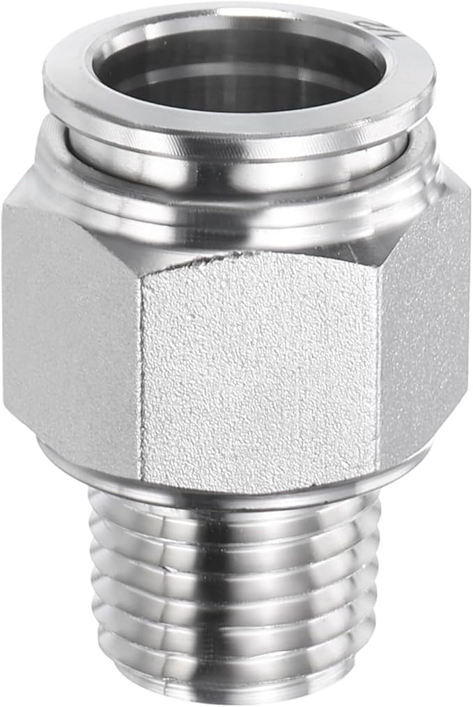 HARFINGTON Push to Connect Fittings 1/2" Tube OD x 1/4" NPT Thread Male Straight Union Fittings 304 Stainless Steel Quick Connect Pneumatic Accessories for Trailers Air Brake System