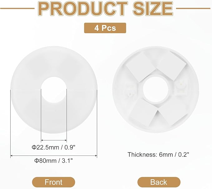 PATIKIL Wall Split Flange 80mm / 3.1" OD, 4 Pcs Round Escutcheon Plate Cover PPR Plumbing Cover Plates with Self-Adhesive Tape for 22.5mm / 0.9" Dia Water Pipe Faucet, White