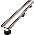 Linear Shower Floor Drain, 24 Inch Brushed Nickel 304 Stainless Steel Bathroom Drains Kit, Rectangular Shower Trench Drain with Reversable Tile-in Pattern Drain Cover & Hair Catcher