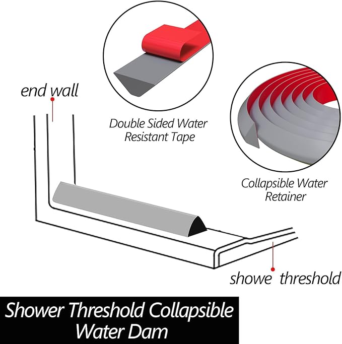 Raycity Shower Threshold Water Dam Barrier,Shower Door and Kitchen Water Strip Dam Shower Guard for Dry And Wet Separation Caulk Seal Strip Edge Trim(98Inches/Grey)