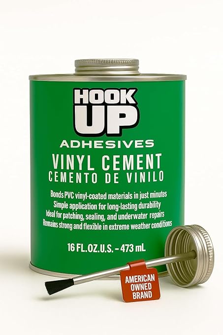 HOOK UP Adhesives Vinyl Contact Cement, Glue Waterproof, Fast-Drying Repair Adhesive for Pools, Inflatables, PVC, Air Mattresses, PVC Pipes, Tarps, Boats, Rafts, Upholstery Strong Bond, Cement 16 OZ