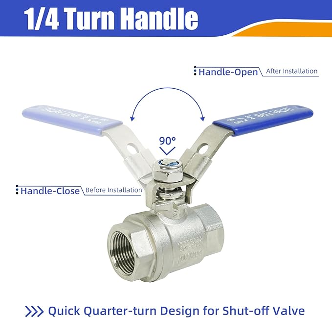 YADIAN 4 Pack Ball Valves 304 Stainless Steel 3/4" NPT Female Full Port Ball Valve Heavy Duty Shut Off Valve 3/4 inch for Water, Oil, and Gas with Locking Device, NPT Female, 1000 WOG