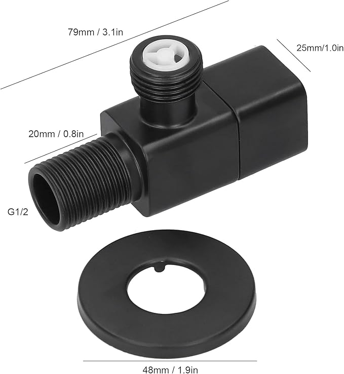 Estink Black Angle Stop Valve G1/2 Mixer Water Stop Valve with All Copper Ceramic Core High Low Temperature Proof for Bathroom Toilet Washbasin