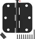 Black Door Hinges - 6 Pack Matte Black Door Hinges 3.5 Inch Rounded Interior Door Hinge with 5/8" Radius - 3 1/2" Black Hinges for Residential Door Hardware