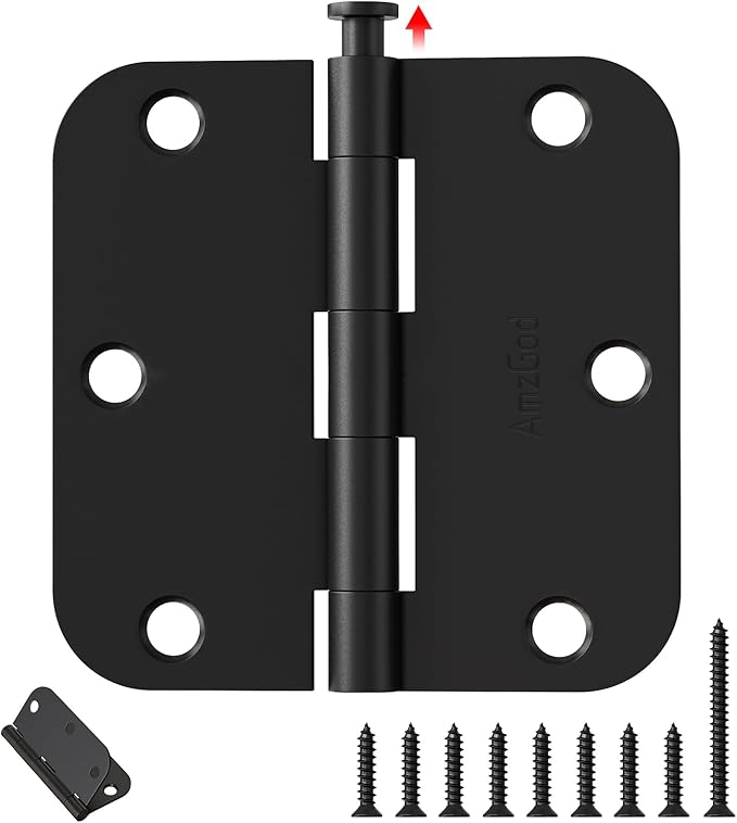 Black Door Hinges - 36 Pack Matte Black Door Hinges 3.5 Inch Rounded Interior Door Hinge with 5/8" Radius - 3 1/2" Black Hinges for Residential Door Hardware
