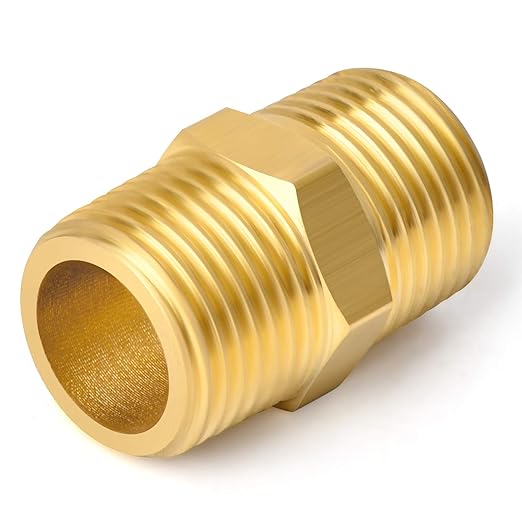 TAISHER 5PCS Brass Pipe Fitting Adapter, Hex Nipple, 3/4-Inch Male Pipe x 3/4-Inch Male Pipe
