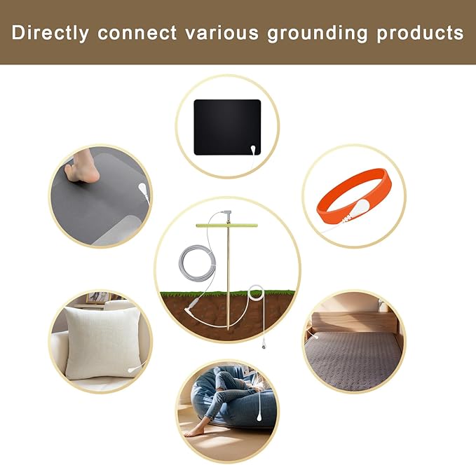 Copper Grounding Rod Kit - Ground Wires,Clamp,Wrench,T-Handle-Portable Ground Rod for Earthing,Ground Rod Clamp for Electric Fence,Grounding Mats, Sheets, Pillowcases, Blankets
