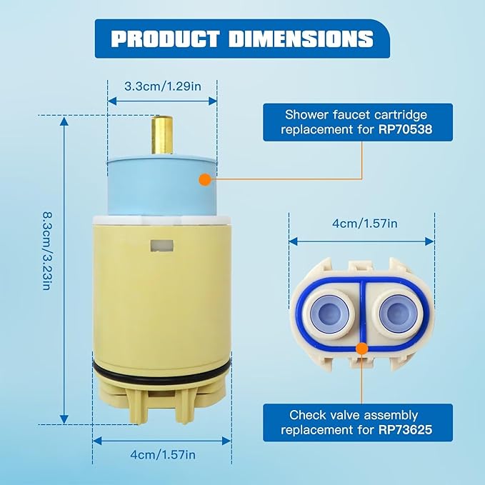 Xspeedonline Single Function Pressure Balance Cartridge Replacement with Check Valve Compatible for Delta, for Peerless Replaces RP70538 RP73625 Compatible for Single Handle Tub Shower Faucets