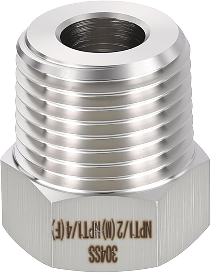 METALLIXITY 1PCS 1/2" Male NPT x 1/4" FeMale NPT Thread 304 Stainless Steel Hex Bushing Extension Tube Adapters Convert for Water Tub Spout/Shower