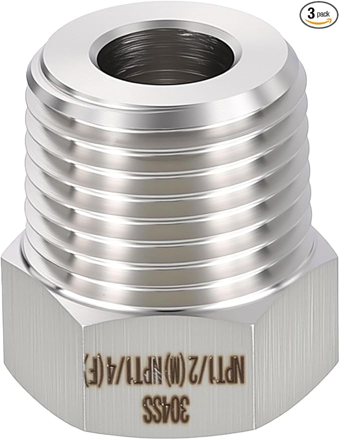 METALLIXITY 3PCS 1/2" Male NPT x 1/4" FeMale NPT Thread 304 Stainless Steel Hex Bushing Extension Tube Adapters Convert for Water Tub Spout/Shower