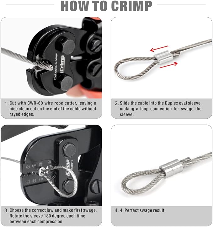 iCrimp Bench Swaging Tool for Crimping Aluminum Wire Rope End Sleeve, Duplex, Oval Sleeves, 3/64 in to 1/8 in (Bench Mounted Crimper)