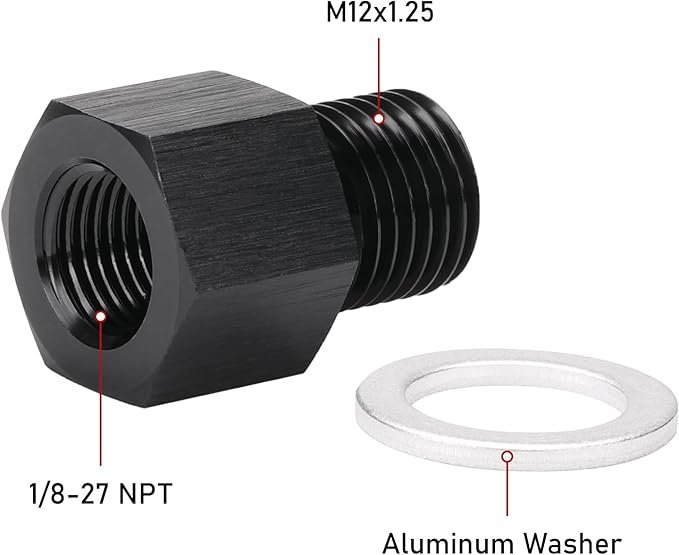 M12x1.25 Male Metric to 1/8 NPT Female Oil Pressure Sensor Adapter Fitting Reducing Bushing Aluminum Black
