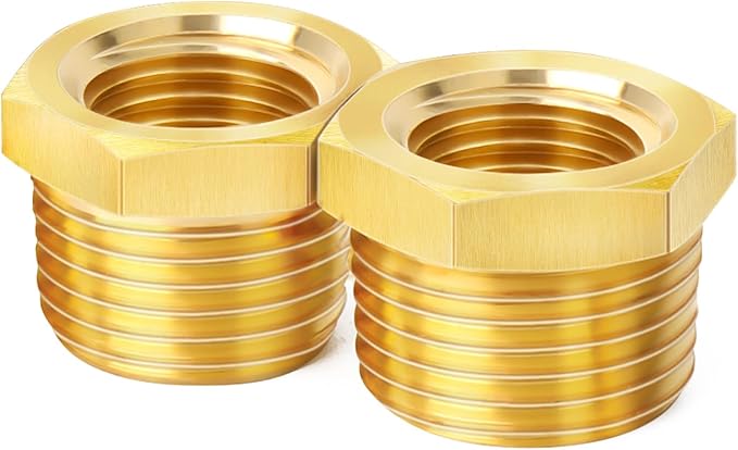 ChillWaves Brass Pipe Fitting, Reducer Hex Bushing 1" NPT Male x 3/8" NPT Female Thread Adapter(2-PACK)