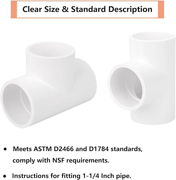 5Pack 1-1/4" PVC Tee 3 Way PVC Pipe Fittings Connector (Socket x Socket x Socket) Furniture Grade SCH40 1.25" PVC Tee Elbow Pipe Fitting Adapter for Water Supplies Build PVC Furniture Shelf
