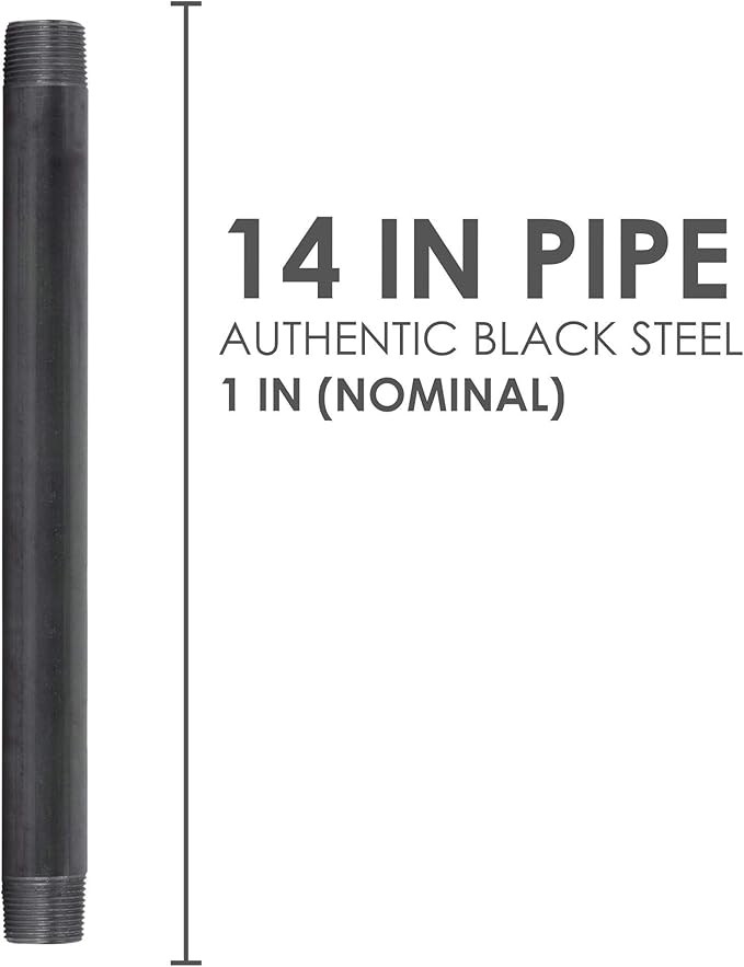 PIPE DECOR 1" x 14" Black Steel Plumbing Pipe, 4-Pack, Pre Cut Connector, Industrial Steel Grey Fits Standard One Inch Threaded Black Malleable Iron Fittings, Build Vintage DIY Furniture
