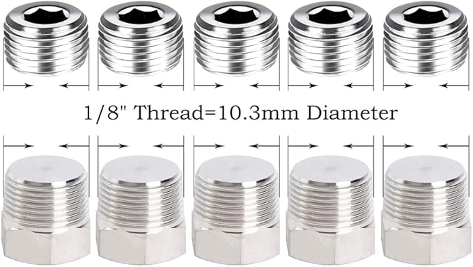 Joywayus Stainless Steel Pipe Plug Inter&Outer Hex Thread Pipe Fitting,1/8" 1/4" 3/8" 1/2" NPT Countersunk Plug Kit 22PCS