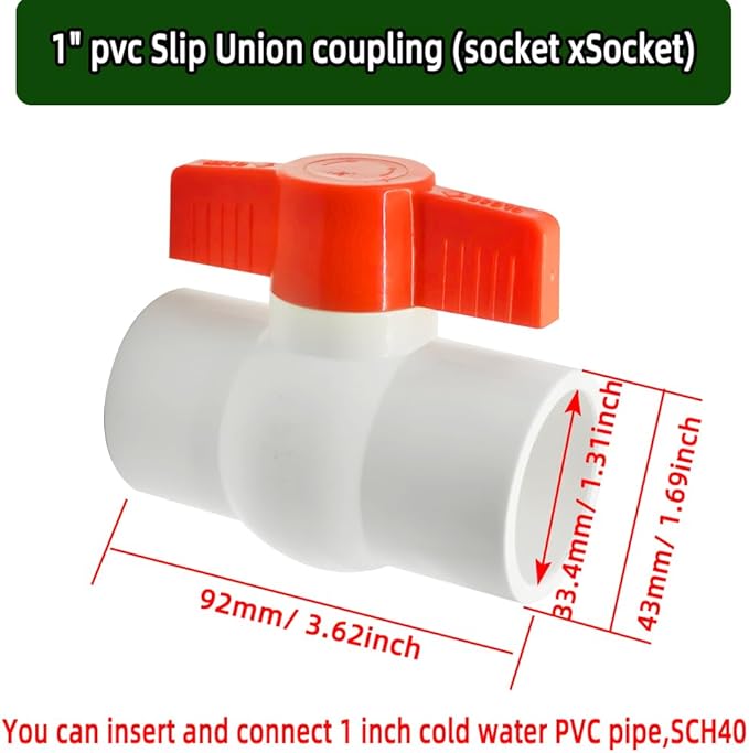 4-Pack 1" PVC Ball Valve (Socket x Socket),Schedule 40, Cold Water Pipe Shut-off Valve Socket for Water Supply Lines, Garden Irrigation & Pipe Fitting Systems,Red T-Handle.