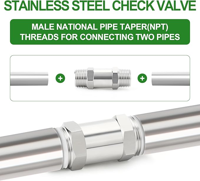 TAISHER 1PCS 316L Stainless Steel 1/2" NPT Male Check Valve,Backflow Prevention,One Way Non-Return Check Valves