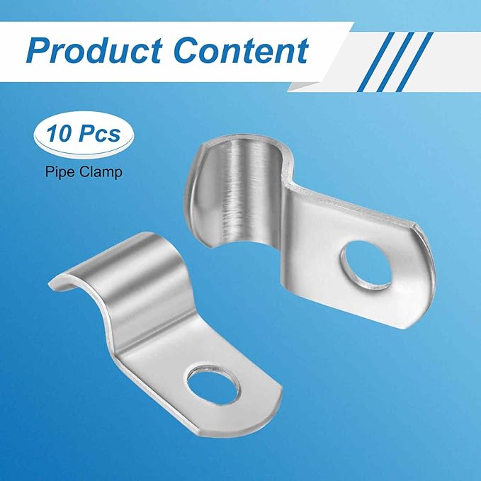 HARFINGTON 5/16 Inch Pipe Strap, 304 Stainless Steel Conduit Clip 10Pcs Single Hole Strap Clamp for Pipe Tube Cable Fixing (8mm, Silver)