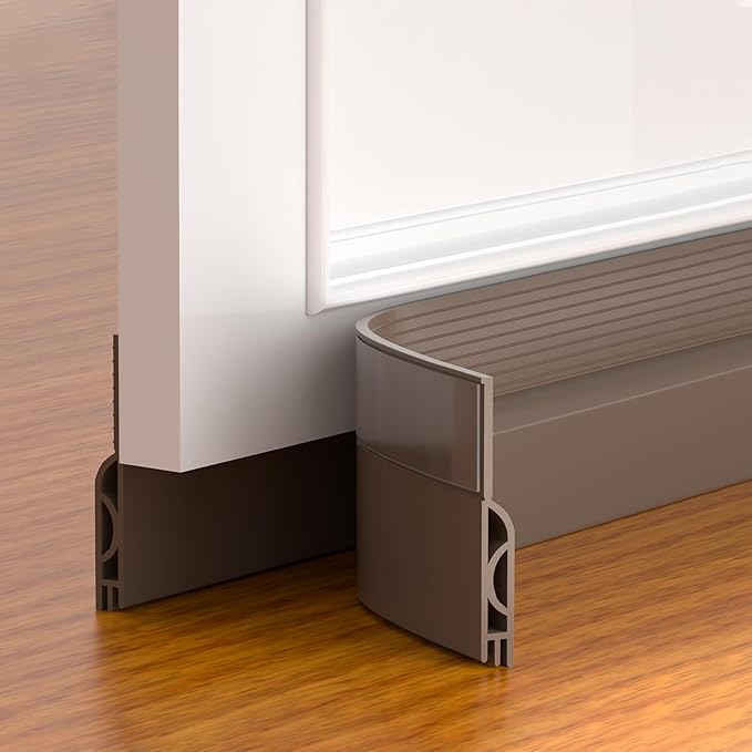 Door Draft Stopper,Adjustable Door Sweep for Bottom of Door,Silicone Weather Stripping Door Bottom Seal Blocker Air Noise,Under Door Gap Filler for Interior/Exterior Doors(Brown, 78inch)