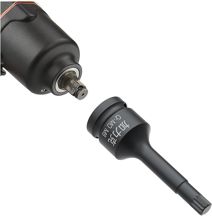 1/2-Inch Drive x M8(8mm） Impact XZN Triple Square Spline Bit Socket, Metric Lengthen Screwdriver Socket Adapter, 3-Inch Length, CR-MO Steel, One-Piece Construction, Black