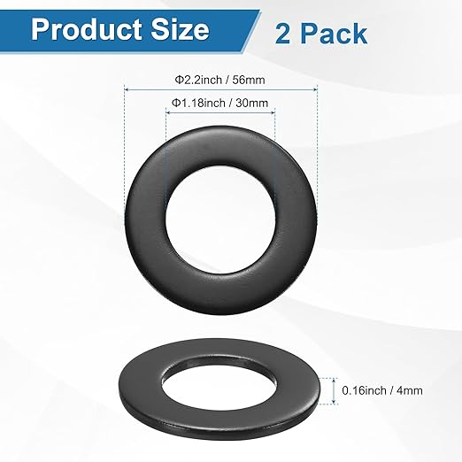 2-Pack M30 Flat Washers, Metric 56mm OD 4mm Thick 304 Stainless Steel Washers for Bolts Screws Nuts for Automotive/Machinery/Furniture, Flat Metal Washers [Black Galvanized]