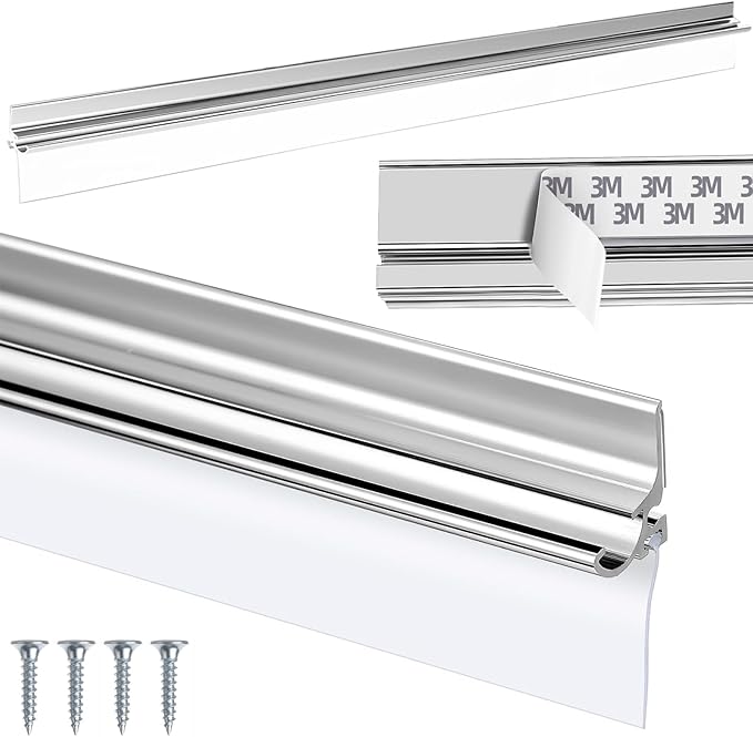 BSFRNF25 Chrome Framed Shower Door Replacement Drip Rail with Vinyl Sweep Door Water Deflector, Applied Mounting Tape and Screws (25Inch)
