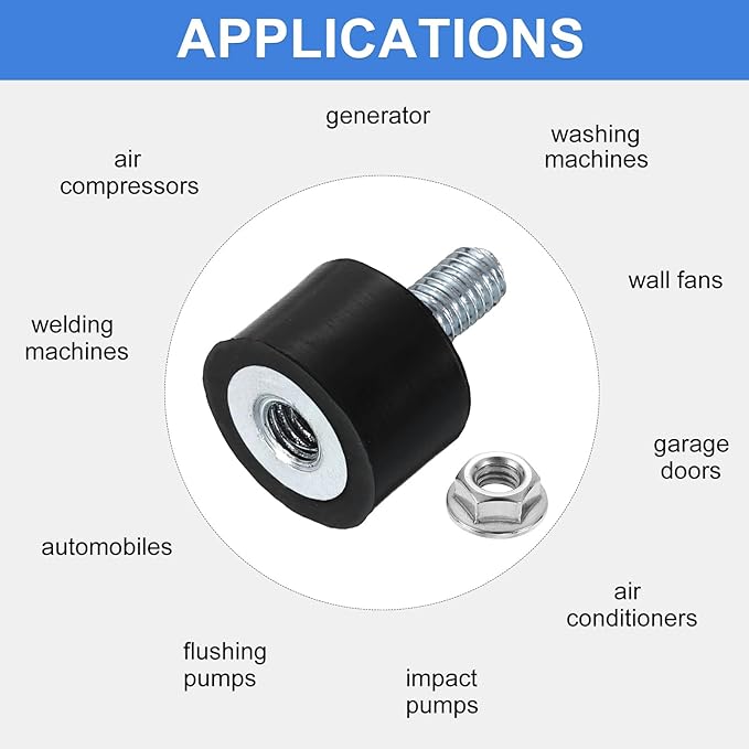uxcell M5 Rubber Mounts, 2Pcs 15x10mm(DxH) Rubber Cylindrical Anti Vibration Isolator Shock Absorber with Lock Nut for Car Bobbin Generator Air Compressors