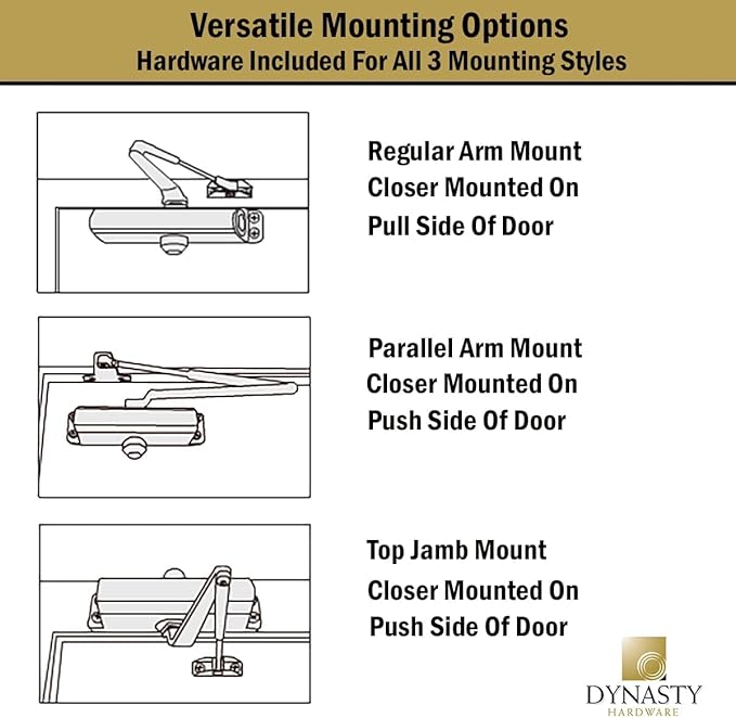 Dynasty Hardware Door Closer, Grade 1 Heavy Duty Commercial Hydraulic Closer, Self-Closing, Adjustable Spring Size 1-6, ADA Compliant, Surface Mount, Duronotic Bronze, Series 8500
