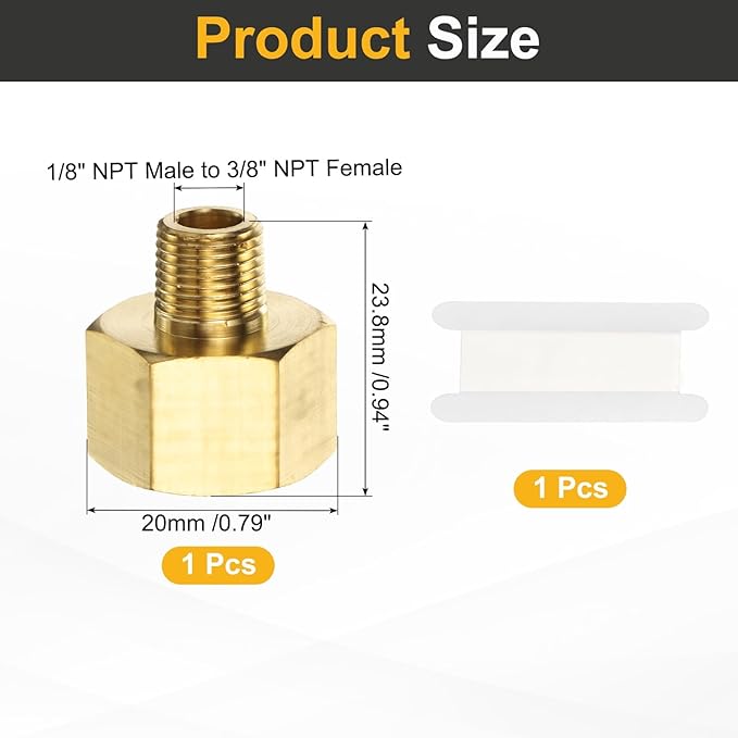 PATIKIL Brass Pipe Fitting, 1Pcs 1/8" NPT Male to 3/8" NPT Female Pipe Reducer Adapter Extension Connectors Brass Fittings for Water Gas Refrigeration