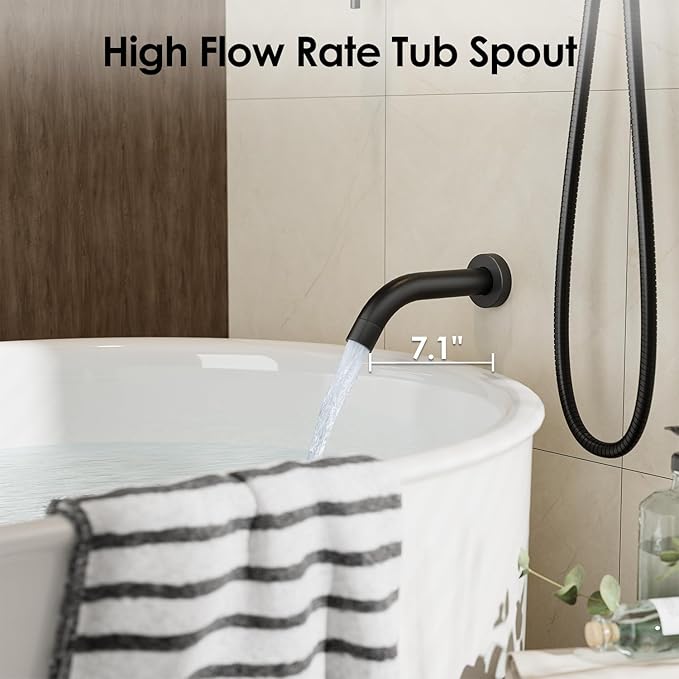Gabrylly Thermostatic Shower System with Tub Spout, All Metal Bathtub Shower Faucets Set with Anti Scald Shower Valve, High Pressure 10" Rain Shower head with Handheld Spray Combo, Matte Black