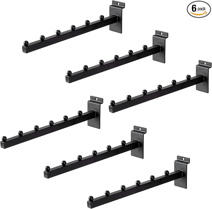 12 Inch Waterfall Slatwall Display Hooks with 6 Balls, Heavy Duty Tube Slat Wall Hanger, Slatwall Accessories for Retail Display, Clothing, Bags, Accessories(6 Pack)