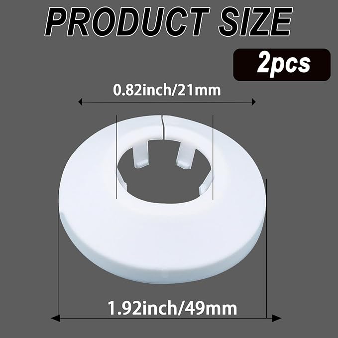 20mm Pipe Cover Decoration; Fit 0.79" Outer Diameter Pipe/Hole; White PP Plastic Escutcheon Collar; Snap-on Water Escutcheon Plate for Bathroom Kitchen Wall Tube Decor 2 Pcs
