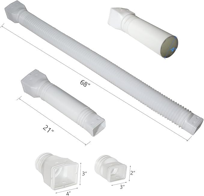 White 1-Pack Rain Gutter Downspout Extensions Flexible, Drain Downspout Extender,Down Spout Drain Extender, Gutter Connector Rainwater Drainage,Extendable from 21 to 68 Inches