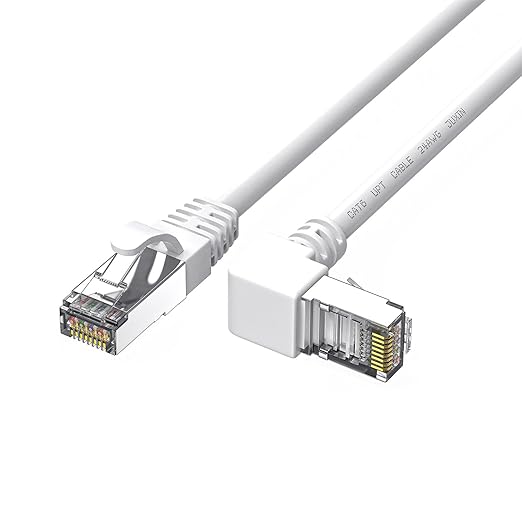 90 Degree CAT6 Ethernet Cable,Up Angle Cat 6 Network Cable,Right Angle RJ45 Cat6 gigabit Internet Cable for PC, Router, Modem, Xbox, PS4, PS3,White (UP Angle, 30FT)